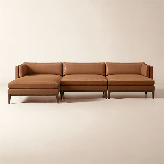 Mona 3-Piece L-Shaped Leather Sectional Sofa with Left-Arm Chaise