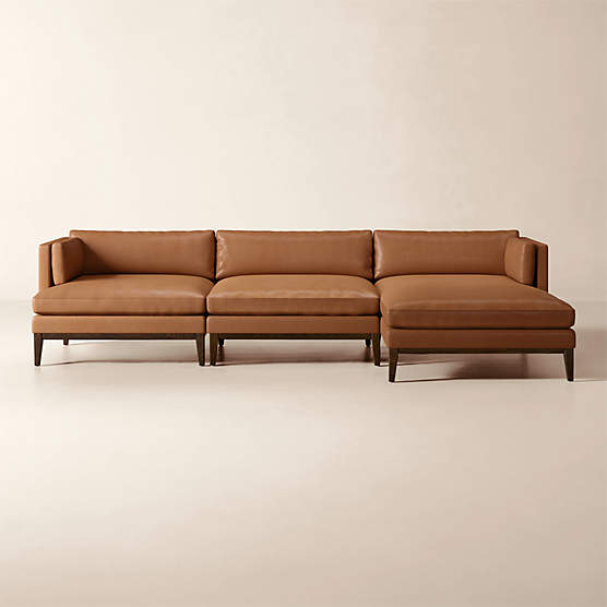 Mona 3-Piece L-Shaped Leather Sectional Sofa with Right-Arm Chaise
