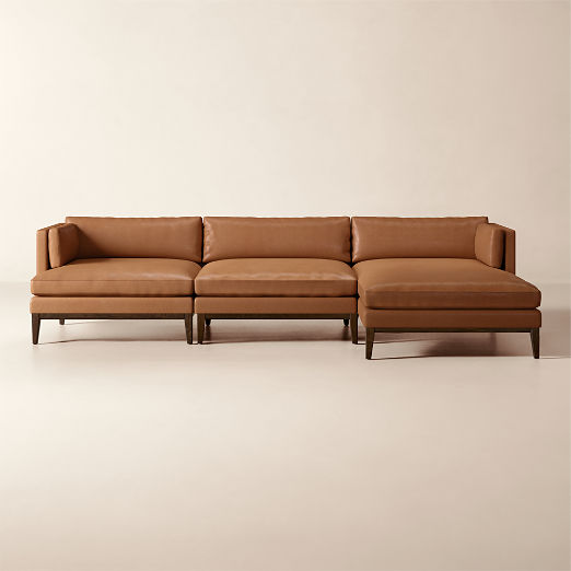 Mona 3-Piece L-Shaped Leather Sectional Sofa with Right-Arm Chaise