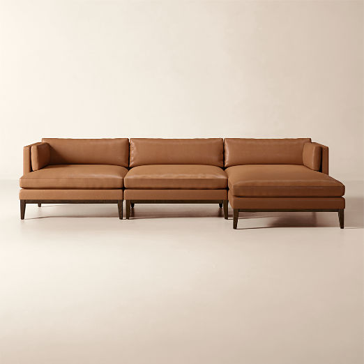 Mona 3-Piece L-Shaped Leather Sectional Sofa with Right-Arm Chaise