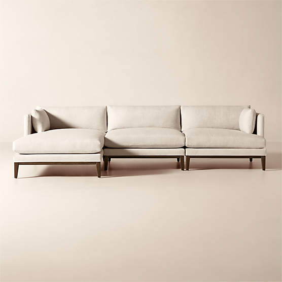 Mona 3-Piece L-Shaped Off-White Performance Linen Sectional Sofa with Left-Arm Chaise