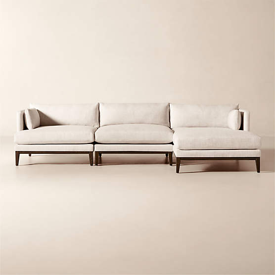 Mona 3-Piece L-Shaped Off-White Performance Linen Sectional Sofa with Right-Arm Chaise