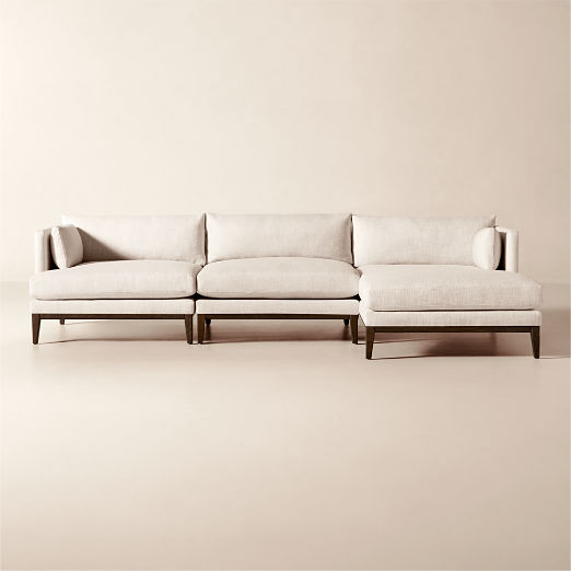 Mona 3-Piece L-Shaped Off-White Performance Linen Sectional Sofa with Right-Arm Chaise