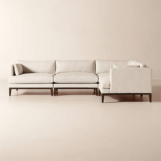 Mona 4-Piece L-Shaped Off-White Performance Linen Sectional Sofa