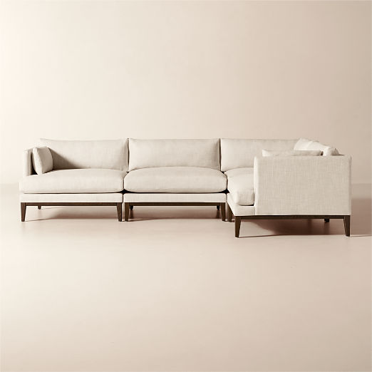 Mona 4-Piece L-Shaped Off-White Performance Linen Sectional Sofa