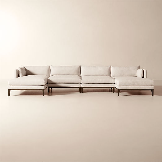 Mona 4-Piece U-Shaped Off-White Performance Linen Sectional Sofa