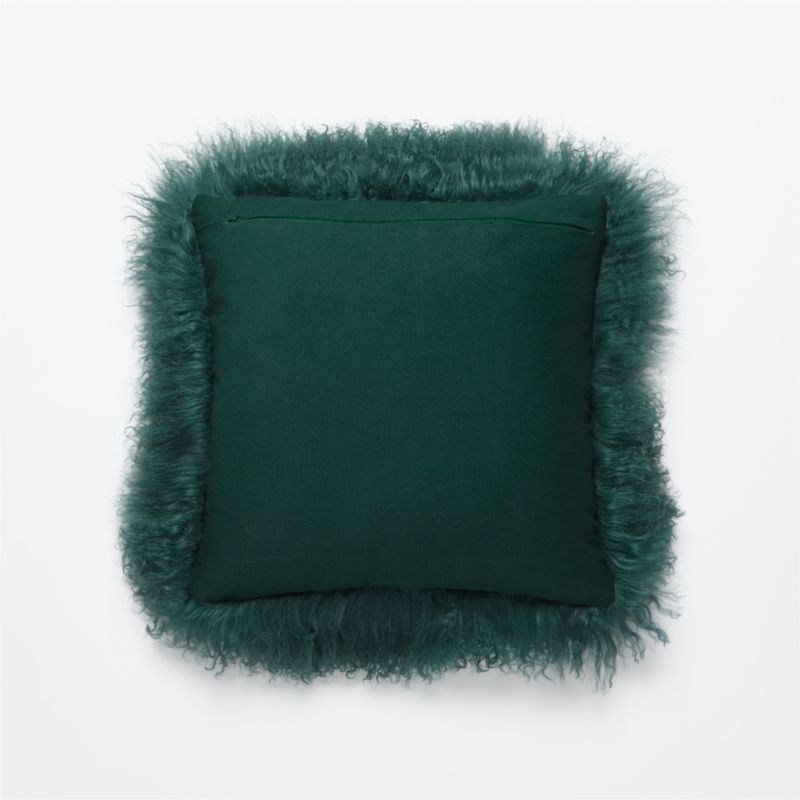 Teal Mongolian Sheepskin Fur Throw Pillow with Down-Alternative Insert ...