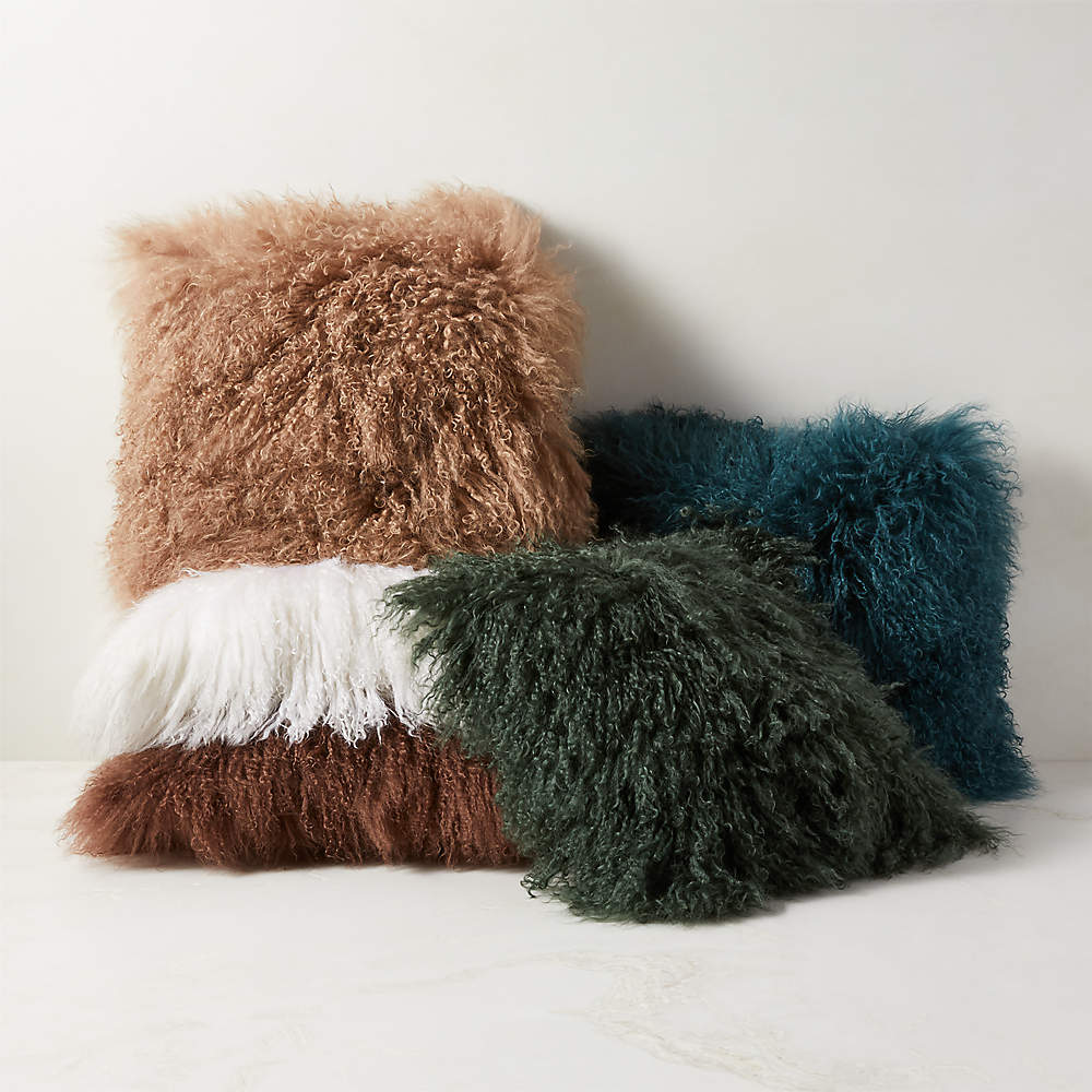 Expo Int'l Mongolian Sheep Fur Throw Pillow 16 inchx16 inch, Brown