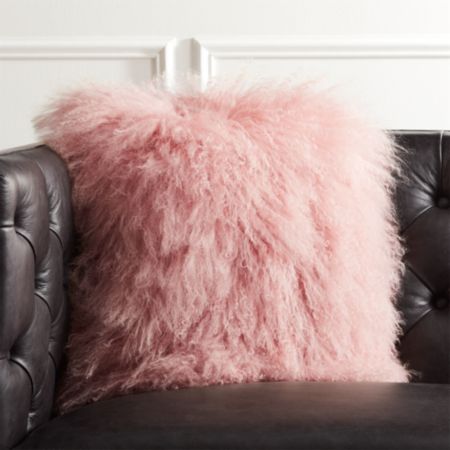 16 Mongolian Sheepskin Pink Fur Pillow Cb2