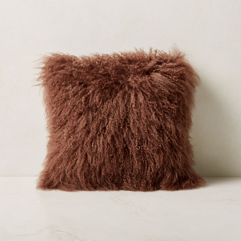 Mongolian Brown Sheepskin Fur Throw Pillow with Feather-Down Insert 16'' - image 0 of 5