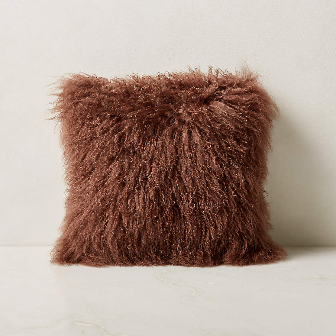 Mongolian Brown Sheepskin Fur Throw Pillow Cover 16'' + Reviews CB2