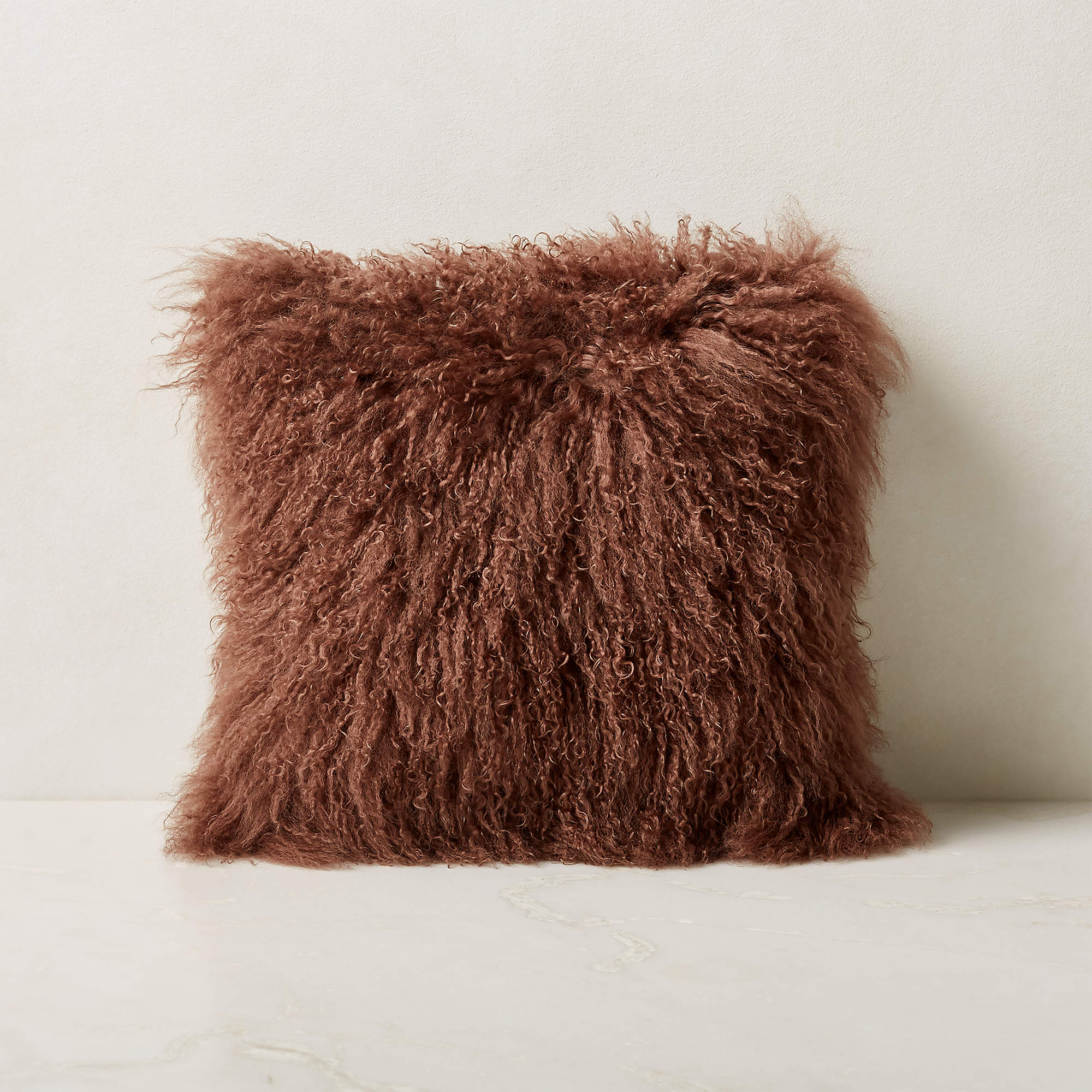 Mongolian Brown Sheepskin Fur Throw Pillow with Down Alternative Insert 16 Reviews CB2 Canada