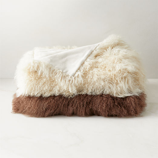 Warm White Mongolian Sheepskin Fur Throw Blanket