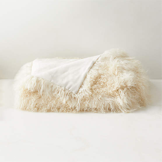 Connect White Sheepskin Fur Throw Pillow with Feather-Down Insert 20