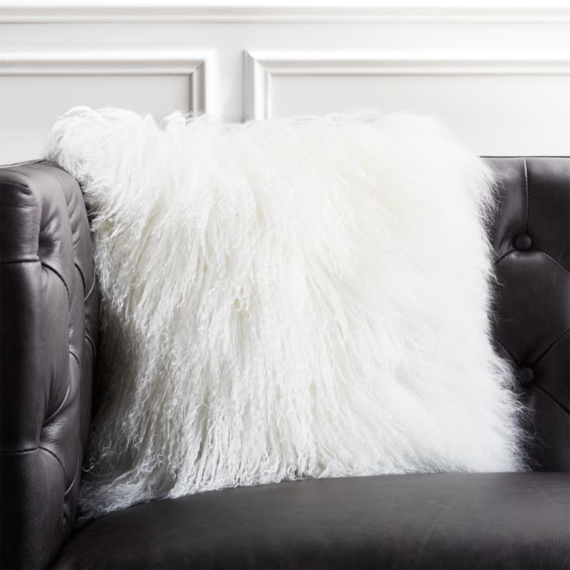 mongolian fur cushion white
