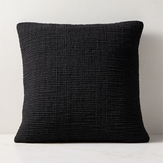 Monira Handwoven Black Chunky Wool and Cotton Throw Pillow 20"x20"