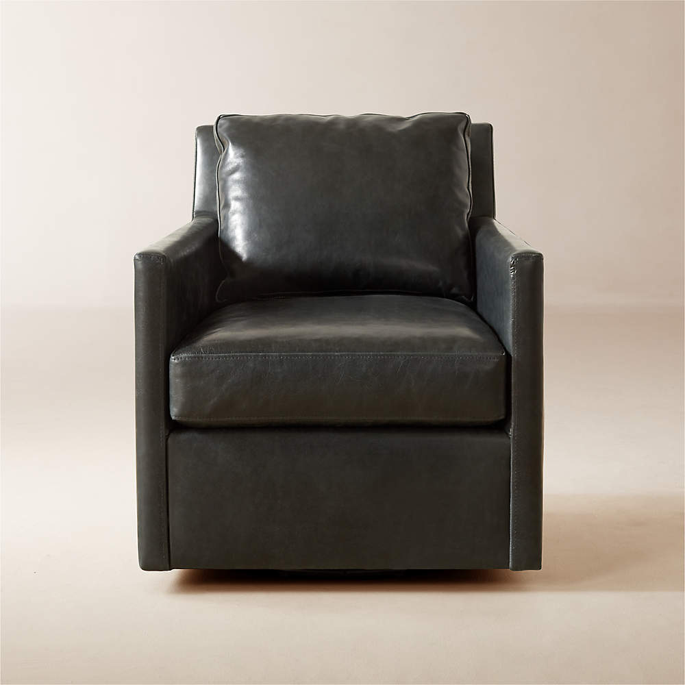 Monsef Black Leather Swivel Chair + Reviews | CB2 Canada