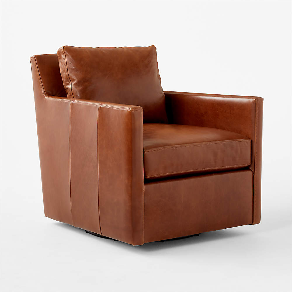 Monsef Brown Leather Swivel Chair Reviews CB2 Canada