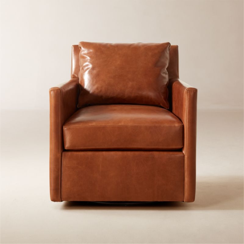 Monsef Brown Leather Swivel Chair - image 0 of 8