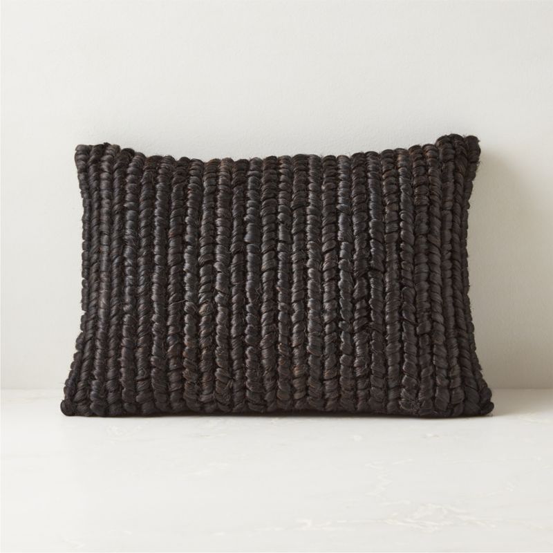 View Monte Black Jute Throw Pillow with Down-Alternative Insert 18"x12" by Lawson-Fenning details