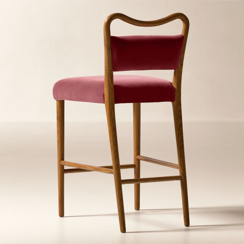 Monte Oak And Rose Velvet Counter Stool - image 3 of 6