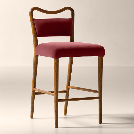 Monte Oak And Rose Velvet Counter Stool