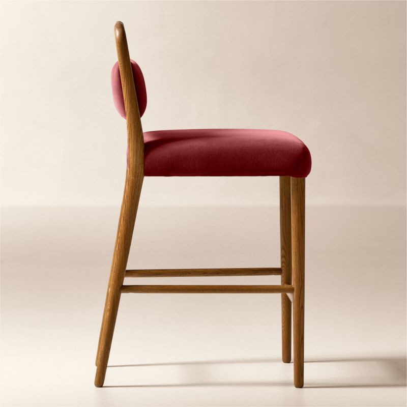 Monte Oak And Rose Velvet Counter Stool - image 2 of 6
