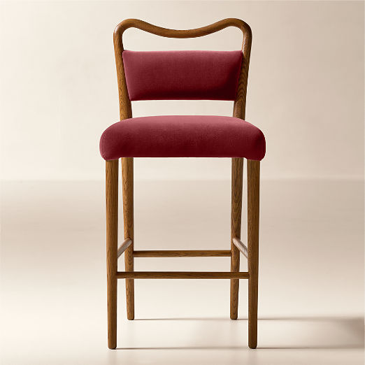 Monte Oak And Rose Velvet Counter Stool