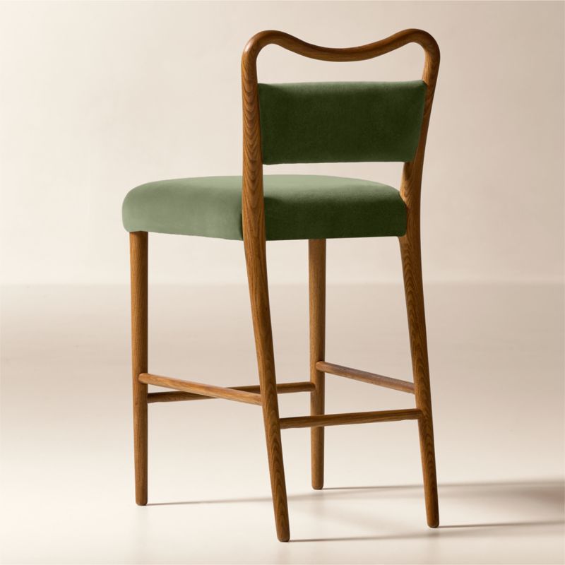 Monte Oak And Sage Green Velvet Counter Stool - image 3 of 6