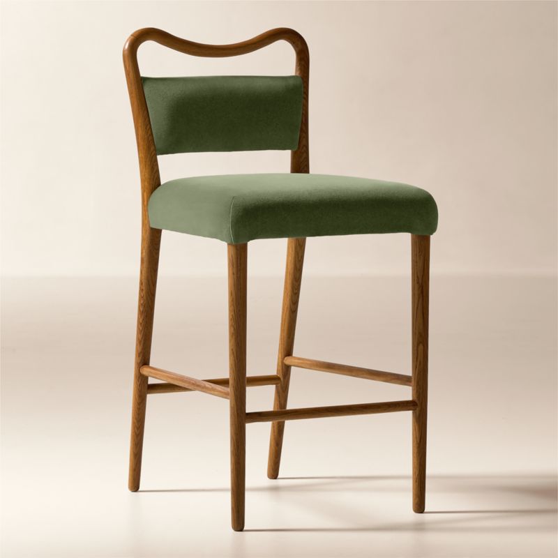 Monte Oak And Sage Green Velvet Counter Stool - image 1 of 6