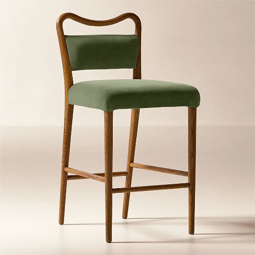 Monte Oak And Sage Green Velvet Counter Stool
