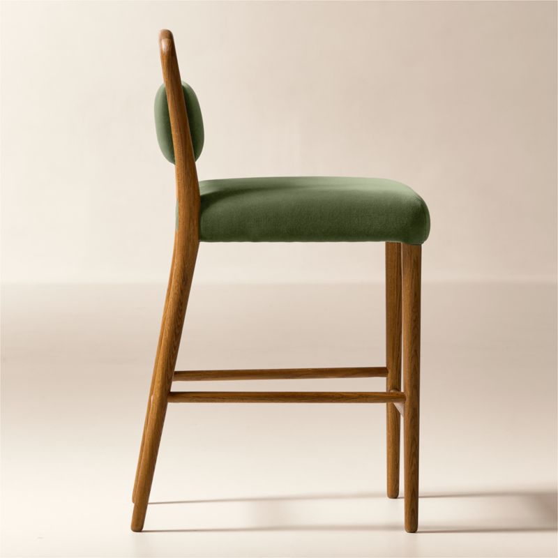Monte Oak And Sage Green Velvet Counter Stool - image 2 of 6