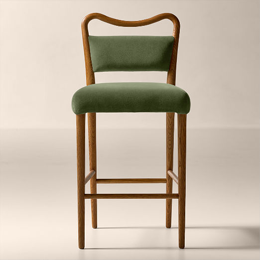 Monte Oak And Sage Green Velvet Counter Stool