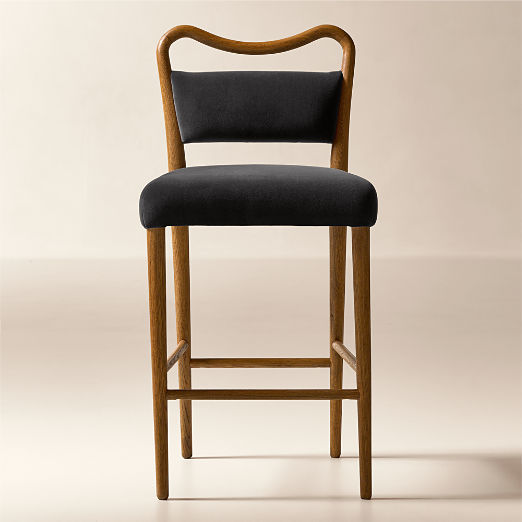 Monte Oak And Mink Grey Velvet Counter Stool Set of 2