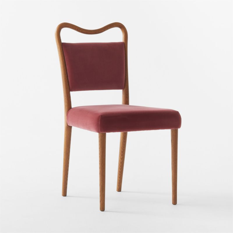 Monte Oak Wood and Rose Velvet Dining Chair - image 7 of 11