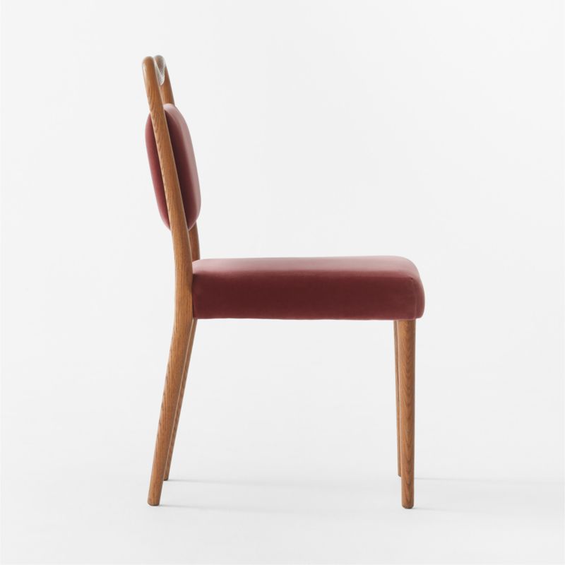 Monte Oak Wood and Rose Velvet Dining Chair - image 8 of 11