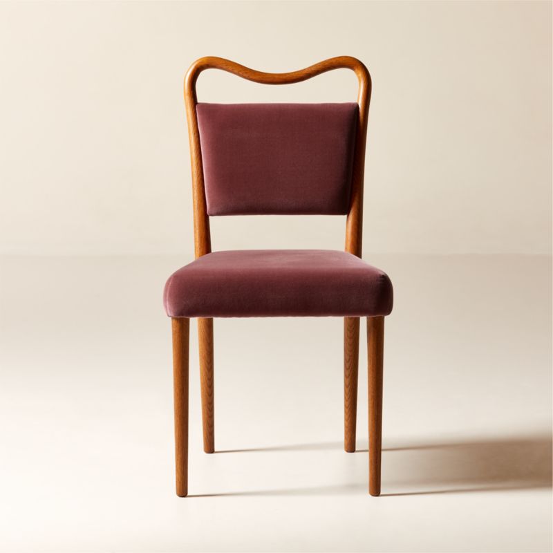 Monte Oak Wood and Rose Velvet Dining Chair - image 0 of 11