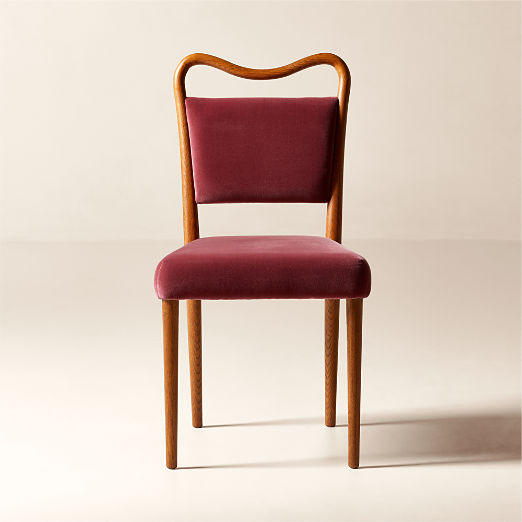 Monte Oak Wood and Rose Velvet Dining Chair