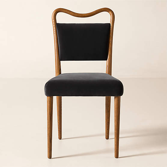 Monte Oak and Charcoal Grey Velvet Dining Chair Set of 4