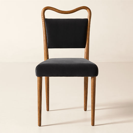 Monte Oak and Charcoal Grey Velvet Dining Chair Set of 4