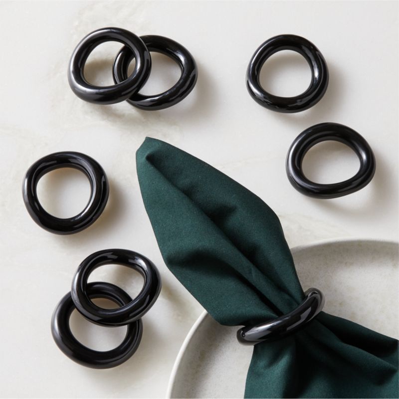 Moore Porcelain Black Napkin Rings Set of 8 - image 0 of 4