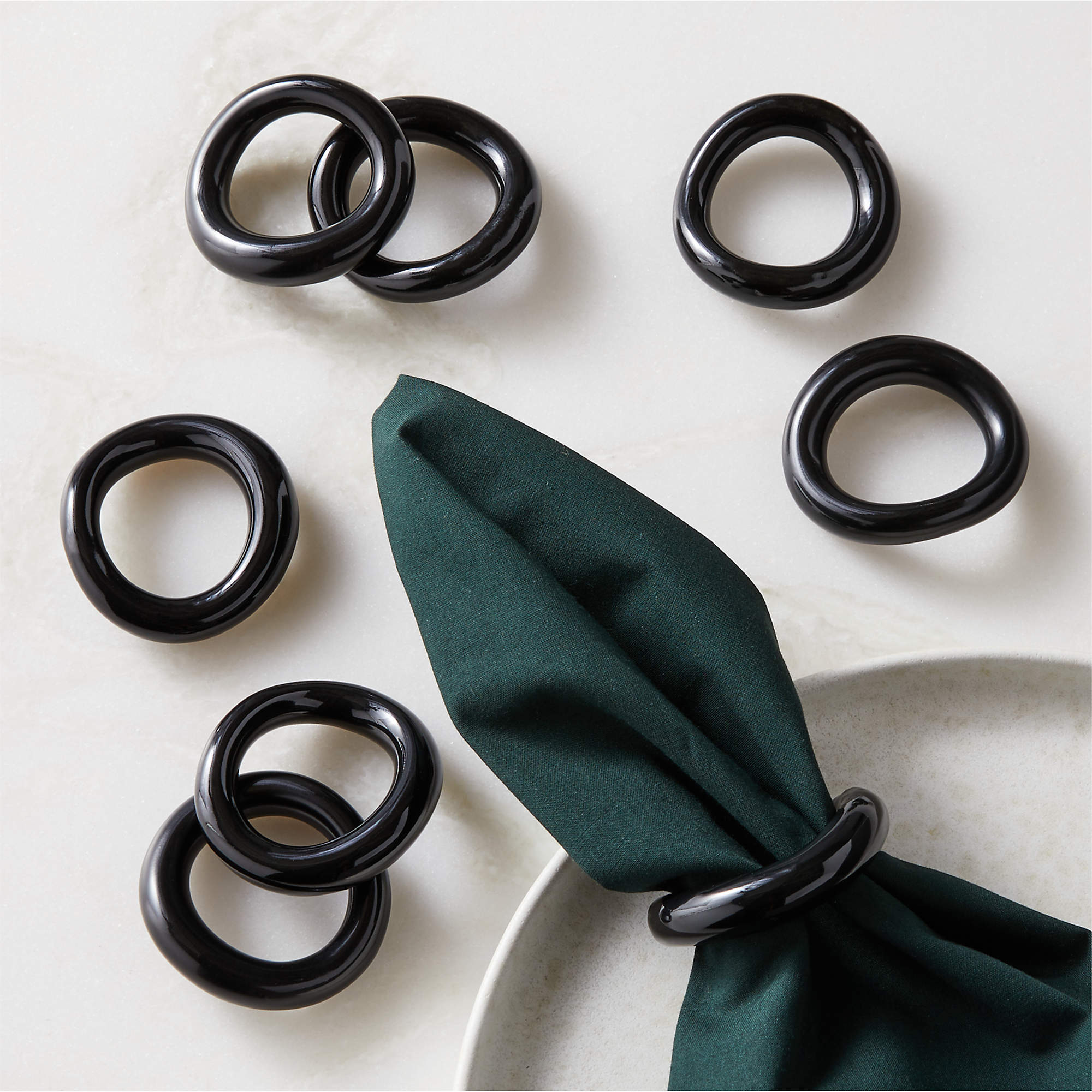 Moore Porcelain Black Napkin Rings Set of 8