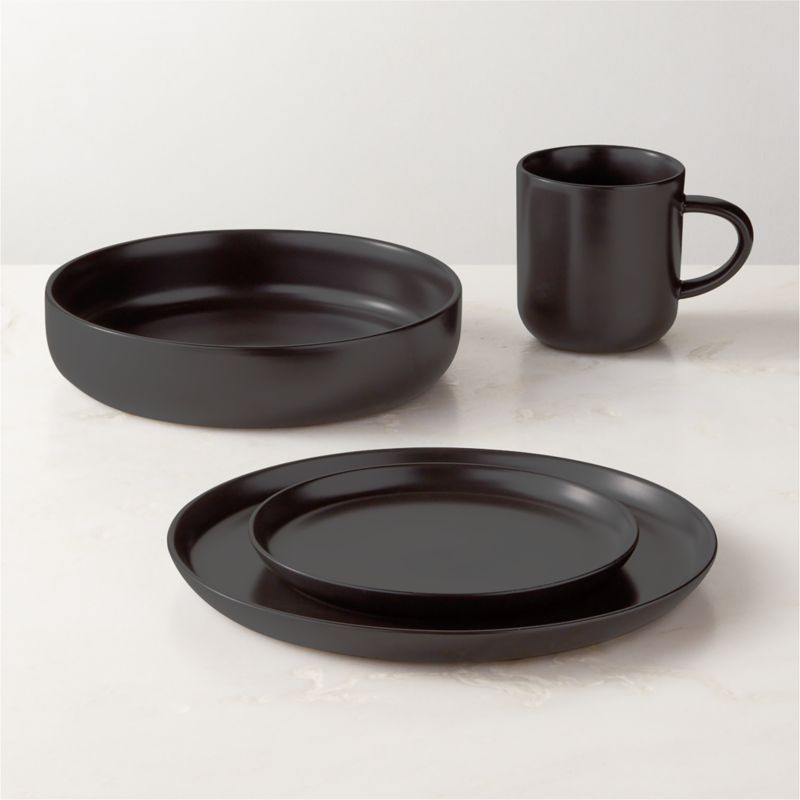 View Mori 4-Piece Matte Black Dinnerware Set with Pasta Bowl details