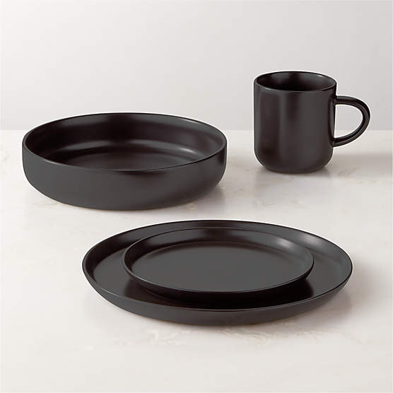 Mori 4-Piece Matte Black Dinnerware Set with Pasta Bowl