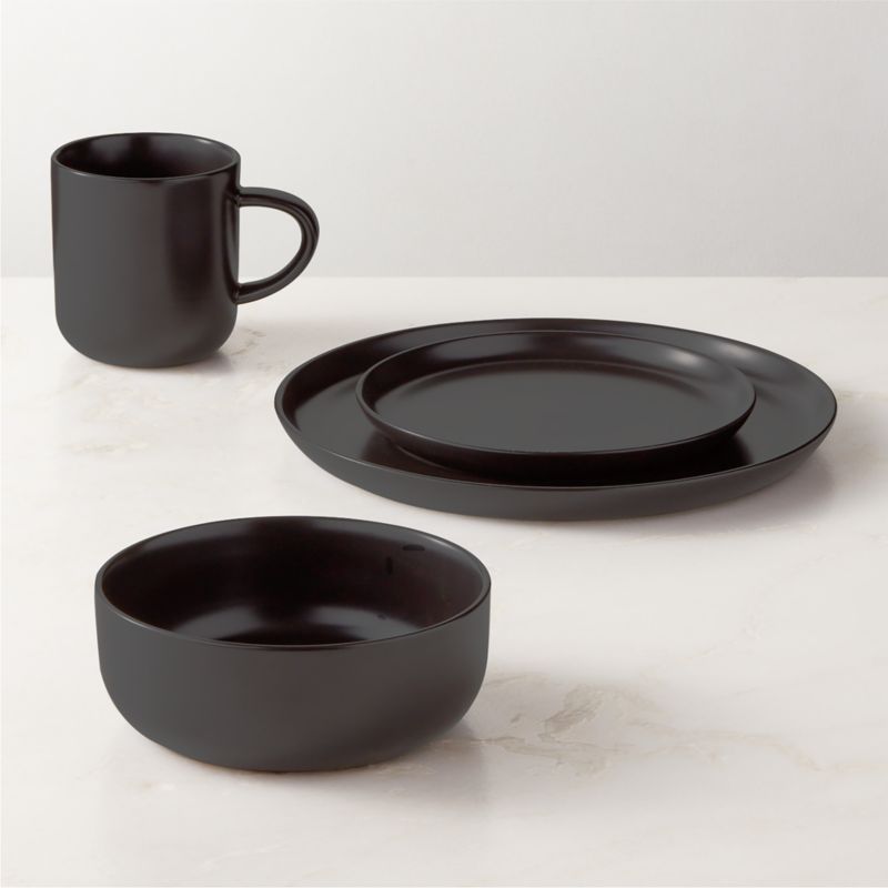 View Mori 4-Piece Matte Black Dinnerware Set with Soup Bowl details