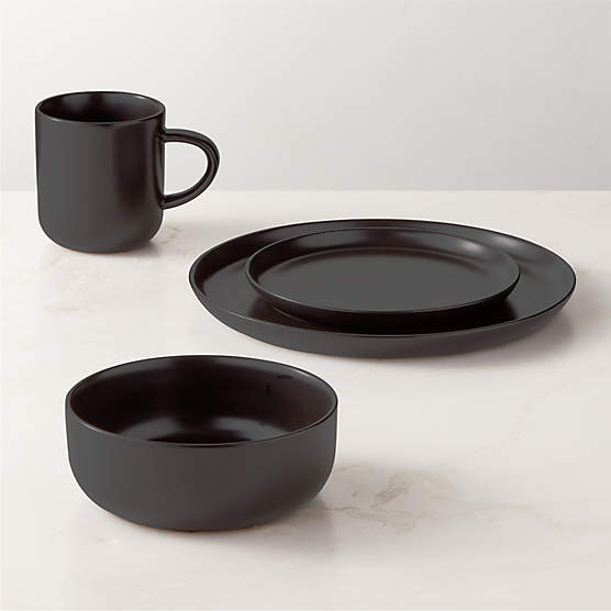 Mori 4-Piece Matte Black Dinnerware Set with Soup Bowl