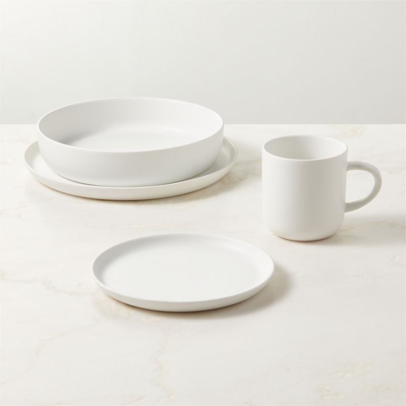 View Mori 4-Piece Matte White Dinnerware Set with Pasta Bowl details