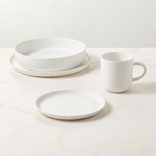 Mori 4-Piece Matte White Dinnerware Set with Pasta Bowl