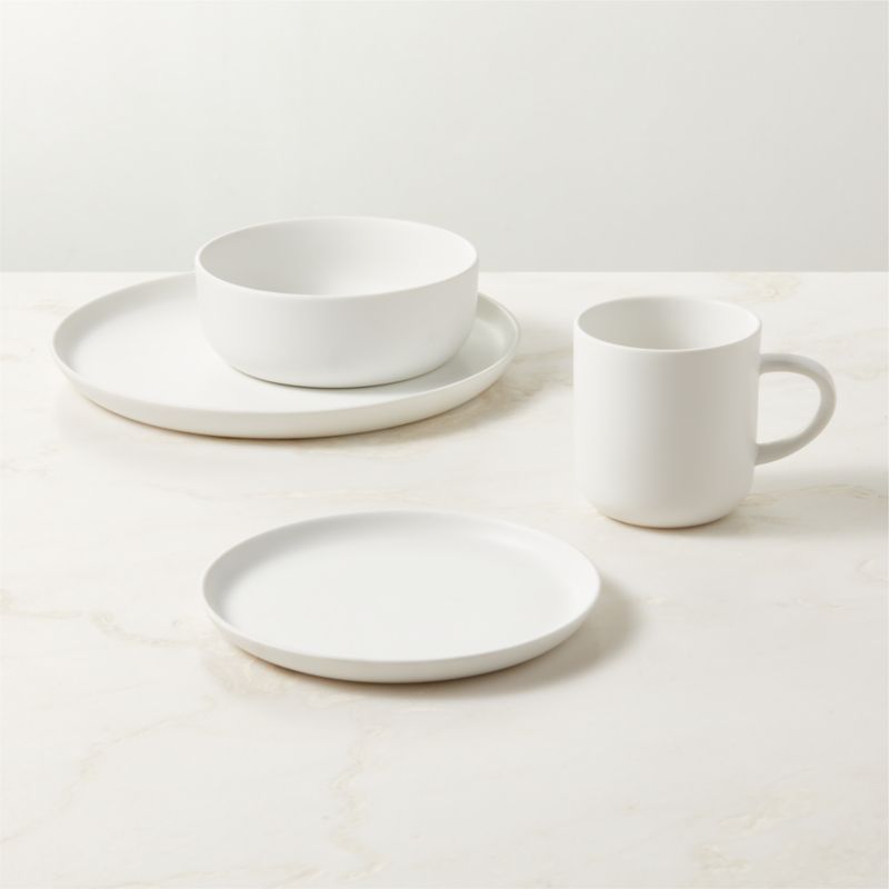 View Mori 4-Piece Matte White Dinnerware Set with Soup Bowl details