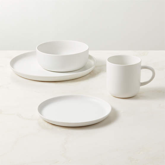 Mori 4-Piece Matte White Dinnerware Set with Soup Bowl